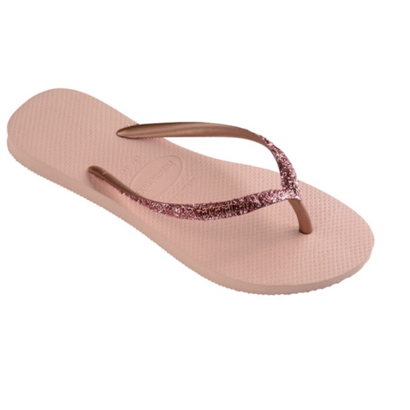 Havaianas Glittery Slim Ballet Rose/Golden Blush Flip Flop Sandals - Picture 3 of 14